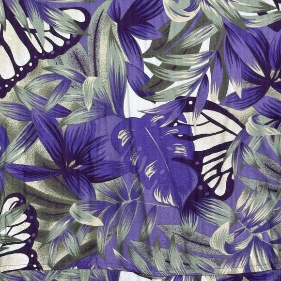 Vintage Bahama Beach Size Large Purple Tropical Butterfly Print Shirt Dress - Picture 6 of 8